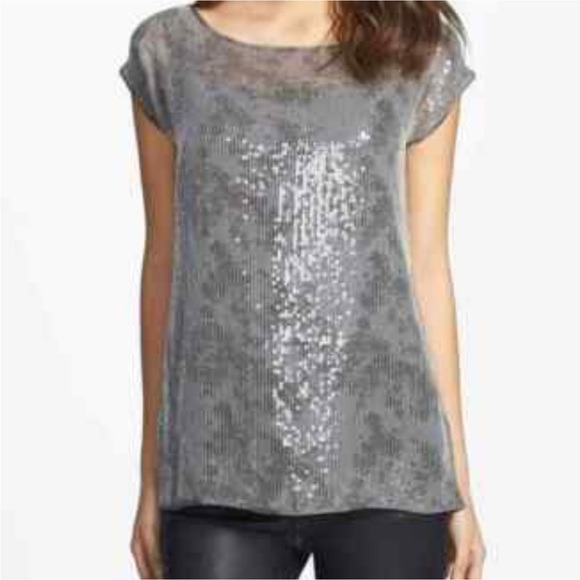 Eileen Fisher Silk Ballet Neck Cap Sleeve Sequined Blouse Top - Picture 3 of 9